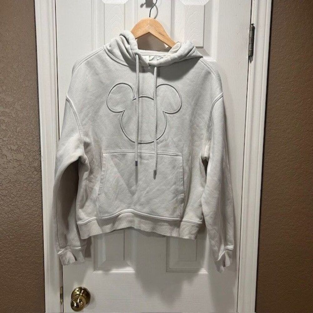 Disney H&M Mickey Hoodie Pullover Ivory Embroidered Sweatshirt Women Small